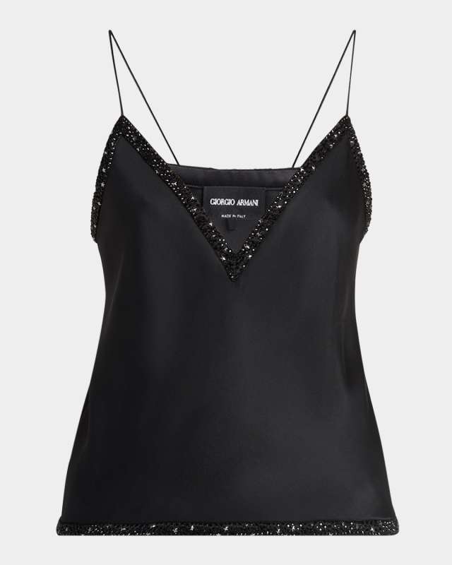 Strass Embellished V-Neck Silk Cami